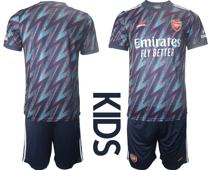Youth 2021-2022 Club Arsenal away blue blank Soccer Jersey->customized soccer jersey->Custom Jersey